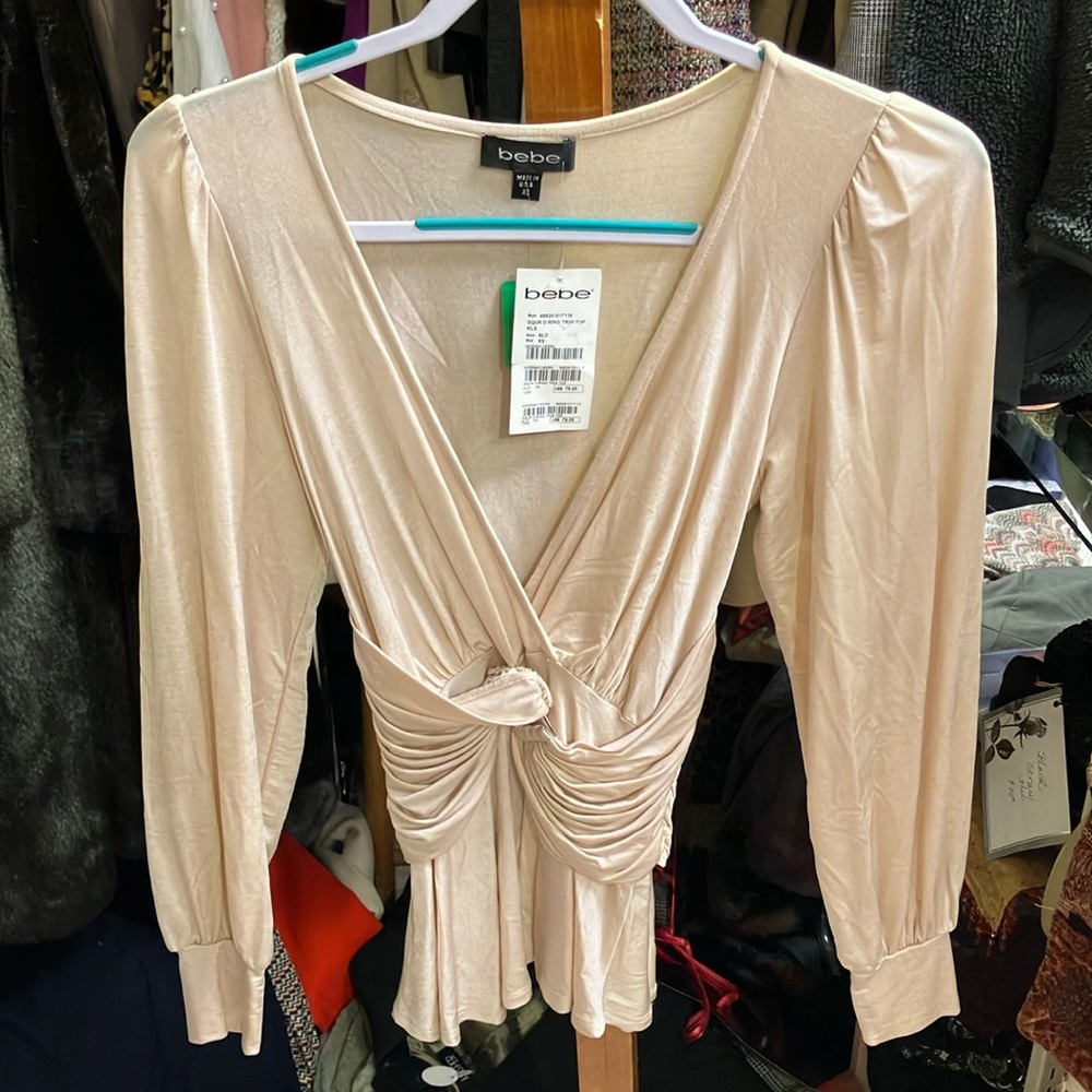 Bebe Deep- V Long Sleeve Blouse NWT